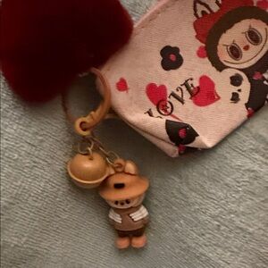 Cute Kids Coin Pouch with Heart and Labubu Character Charm